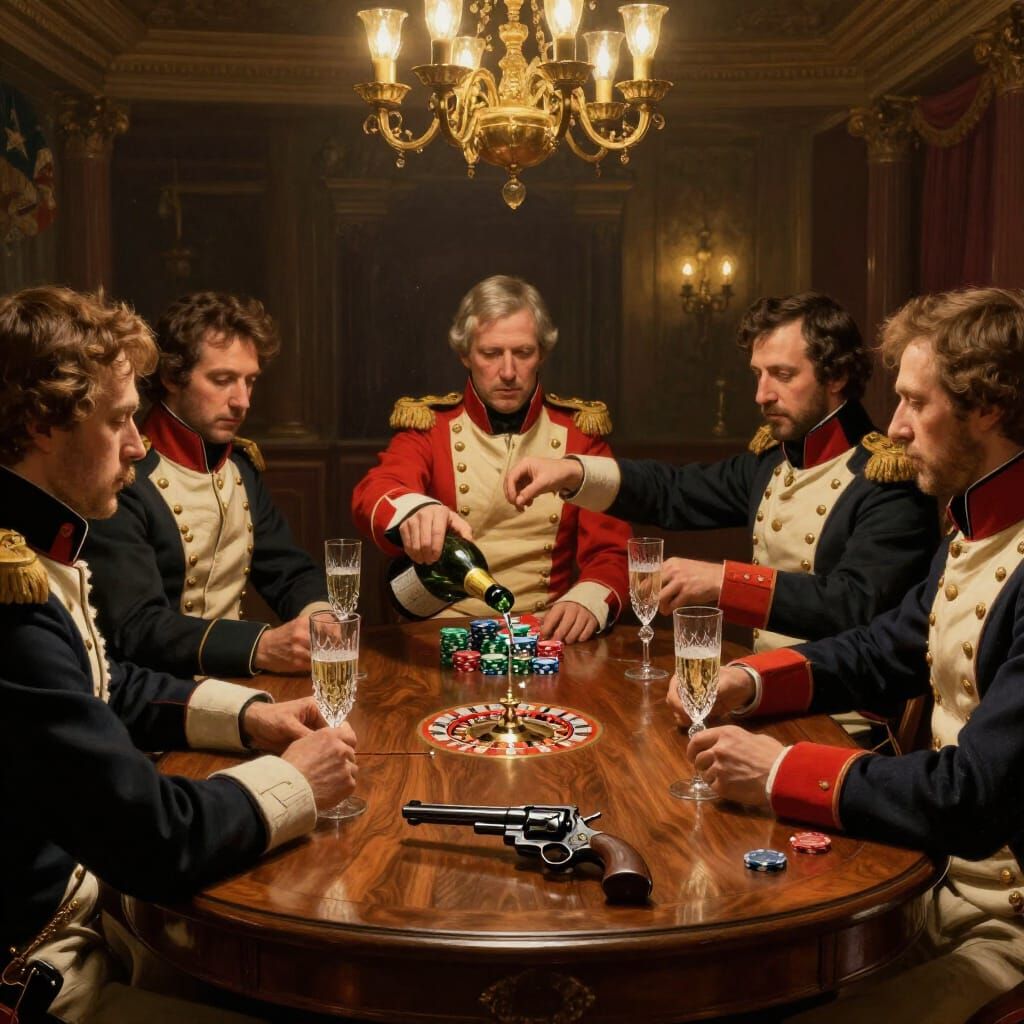 Hussars Play High-Stakes Russian Roulette in Oil Painting St...