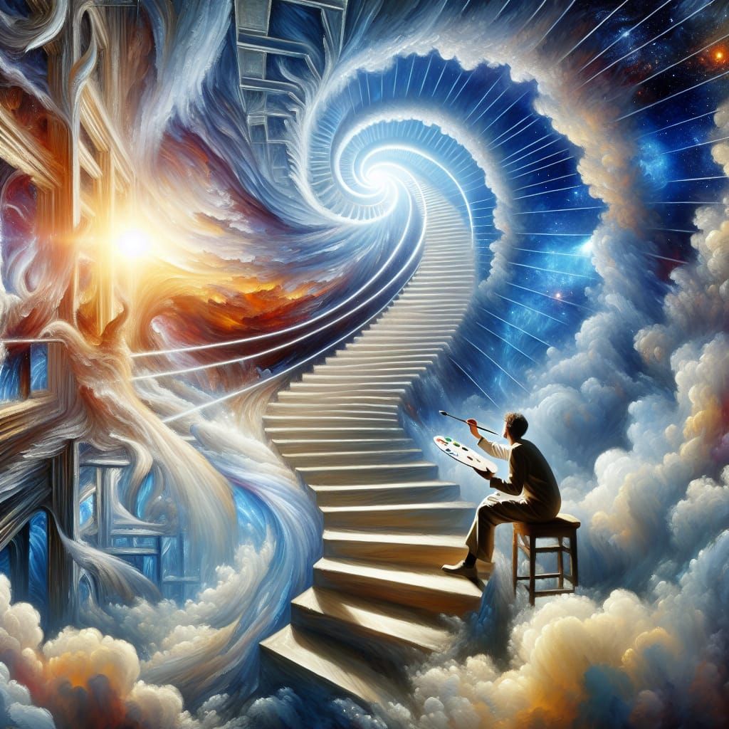 Surreal Artist Painting Infinite Stairway to Heaven
