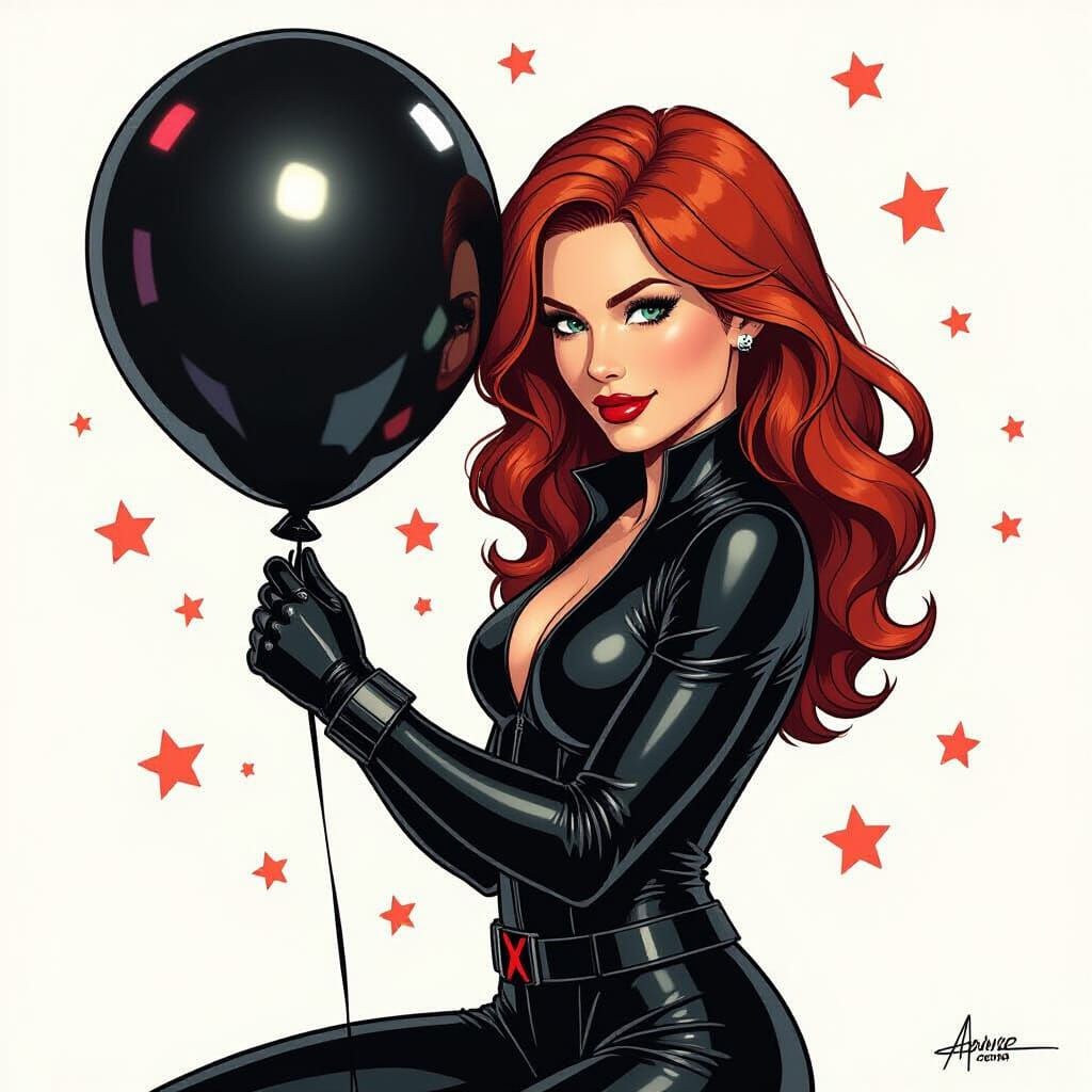 Black Widow with Balloon: A Marvel Comic Art Fusion