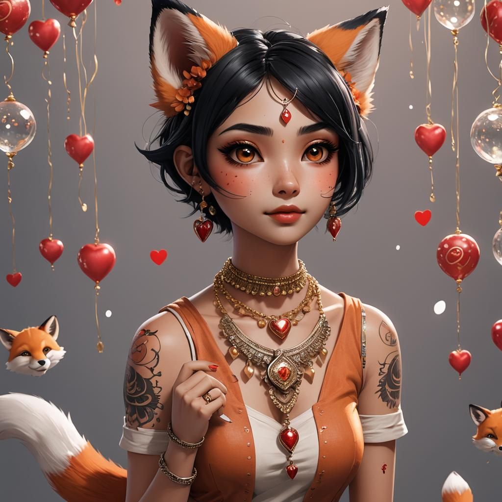 Indian Girl as Fox: Detailed 3D Anime Art