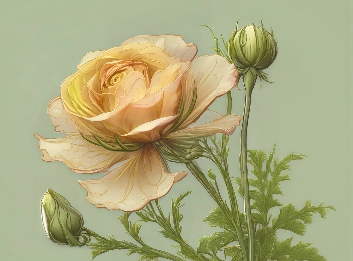 Fennel and Rose Illustration