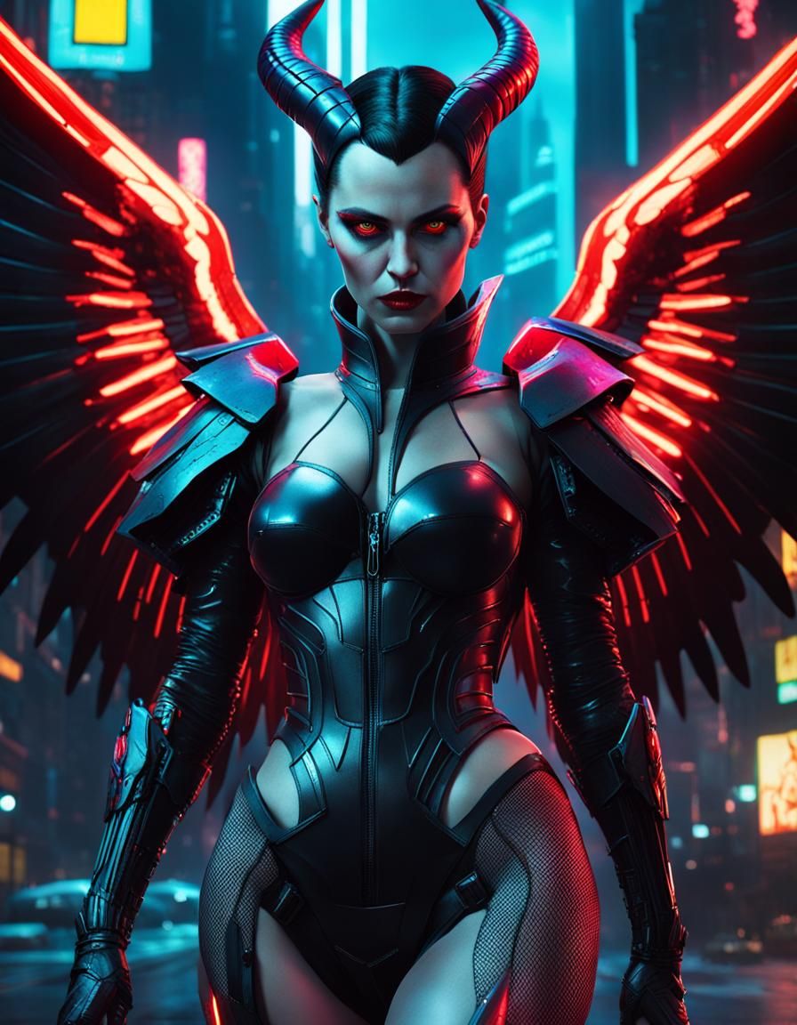 Cyberpunk Maleficent with Neon Glow