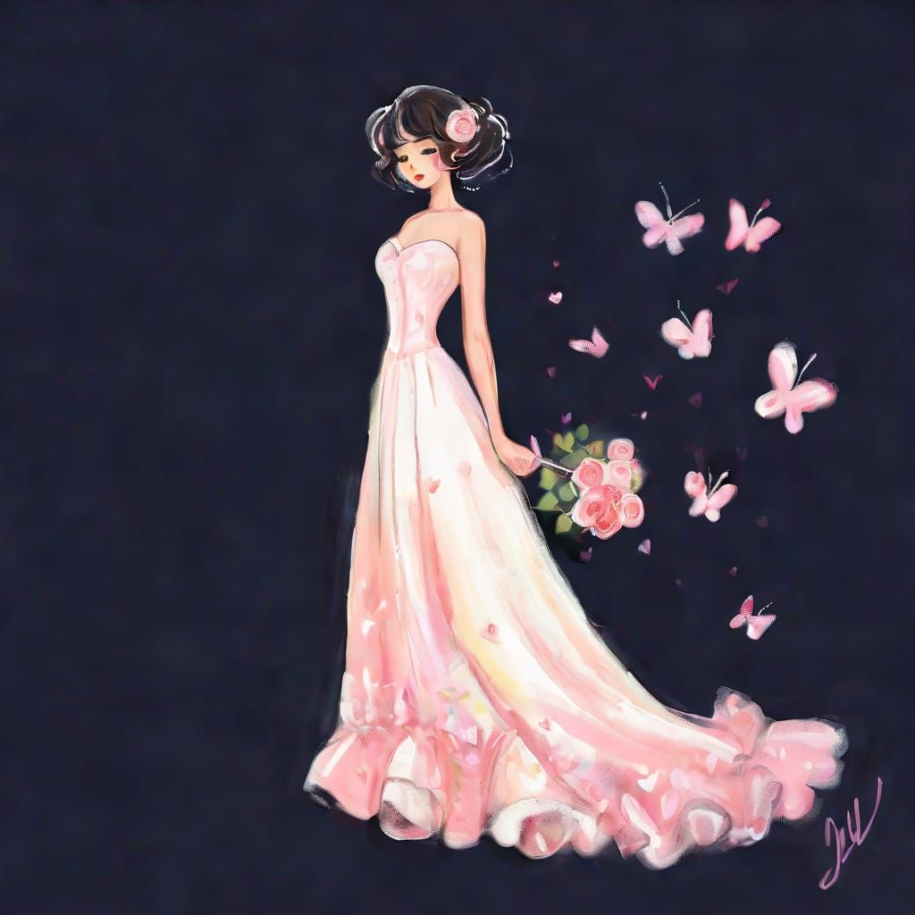 Anime Girl in Abstracted Dress, Digital Painting