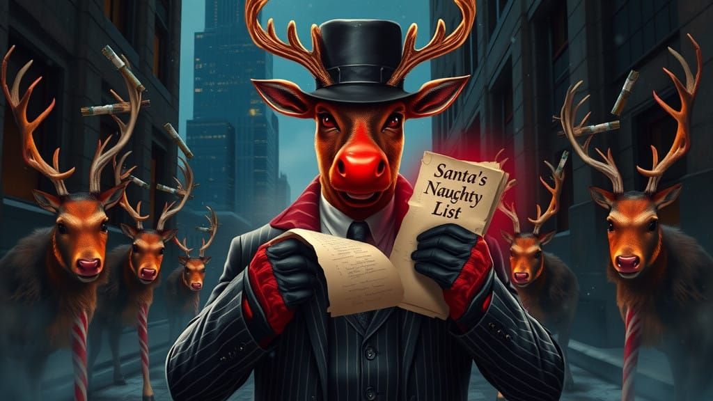 Ruthless Reindeer Leader in Dark, Gritty Style