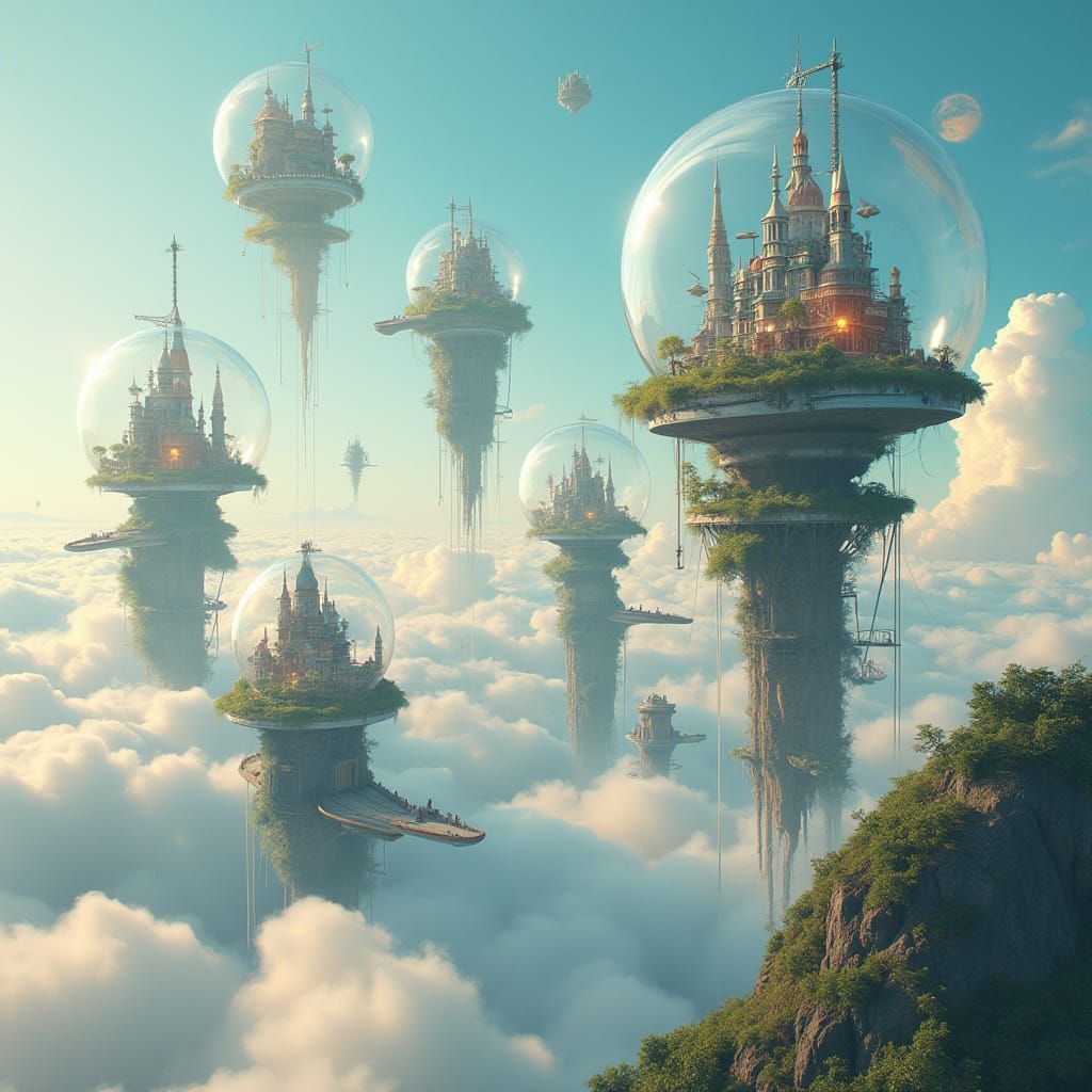 Shimmering Bubble Cityscape: Utopian Science Fiction Art