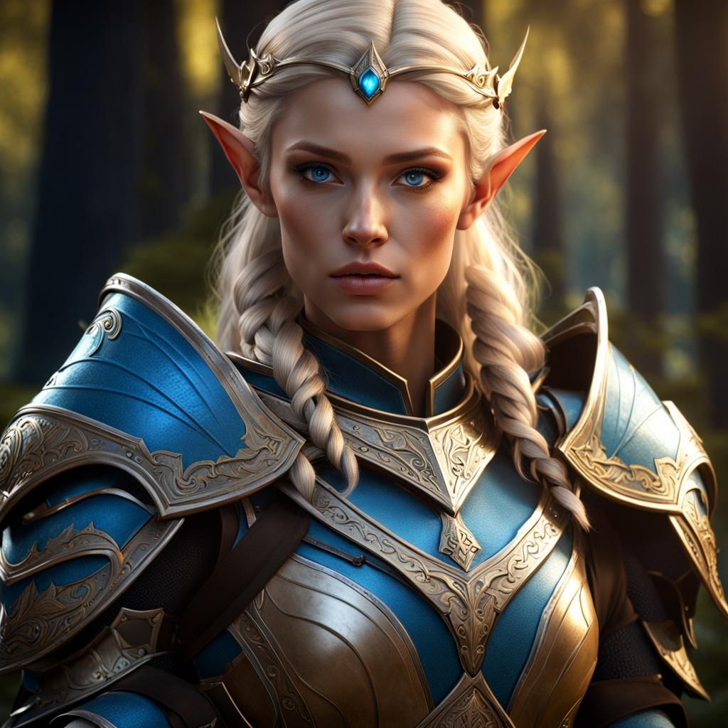 Armored Elf Woman: Detailed Fantasy Art