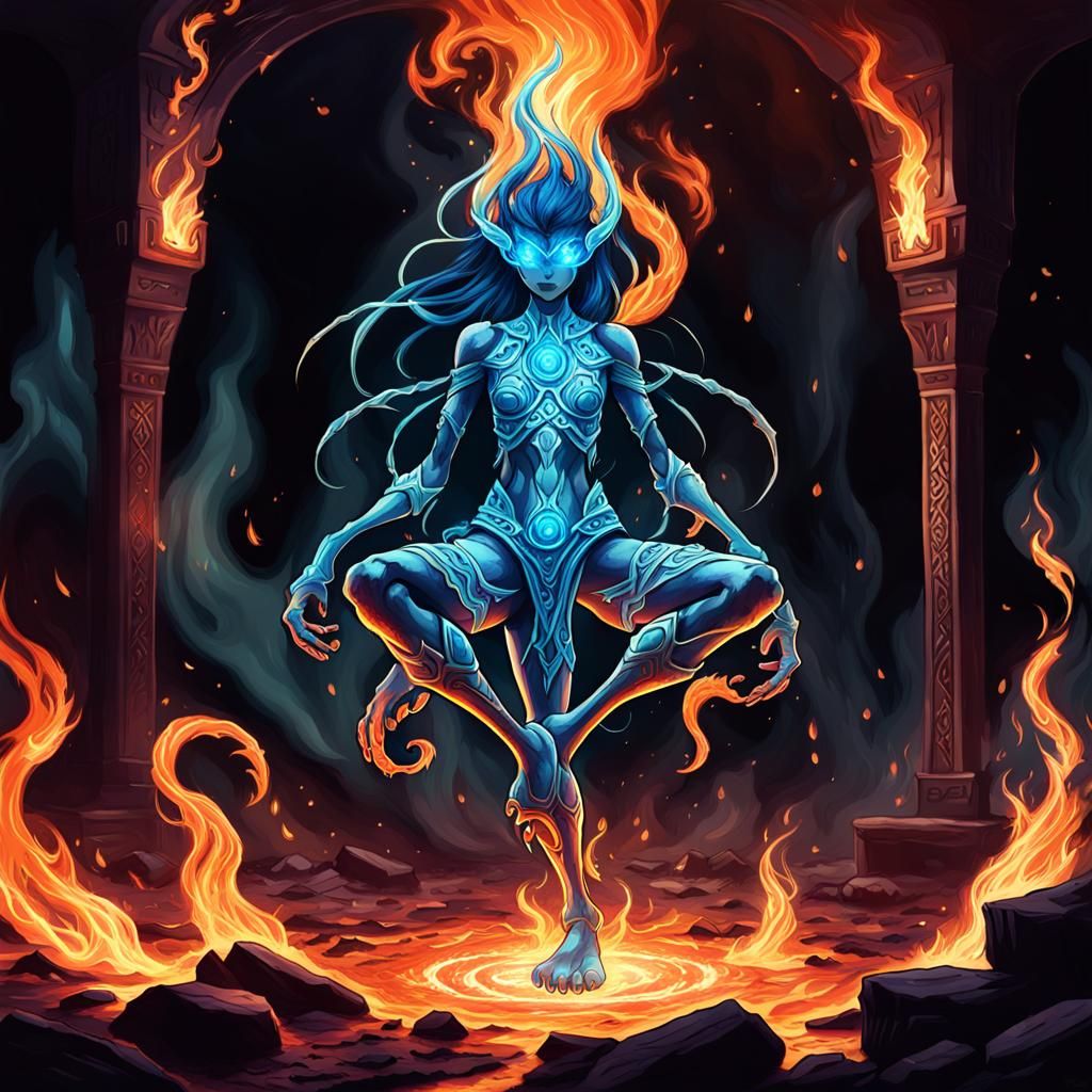Eldritch Djinn Ensnared in Ring of Fire