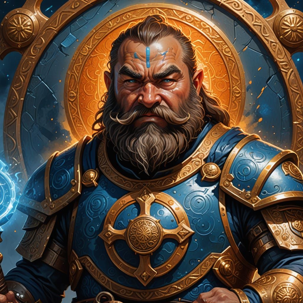 Dwarf Paladin with Hammer Medallion in Digital Art