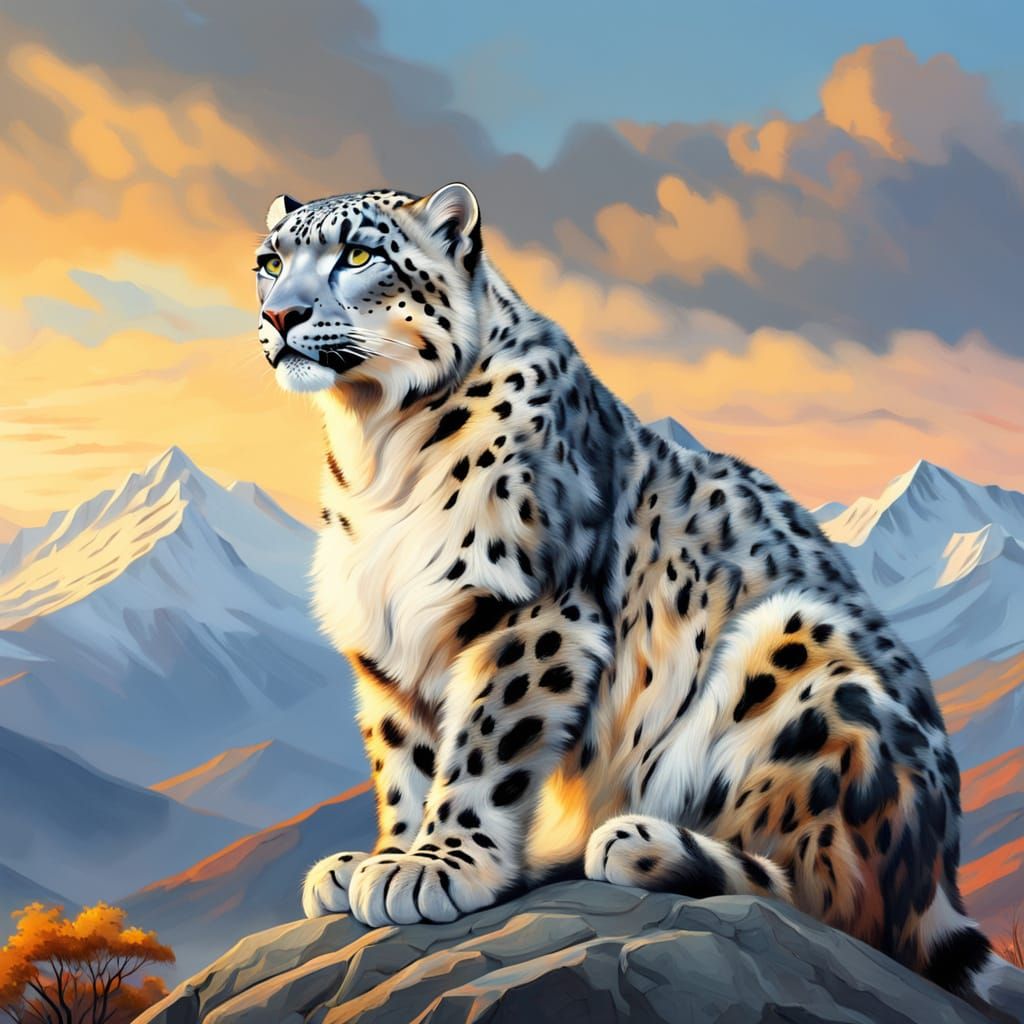 Snow Leopard Portrait in Oil Painting Style
