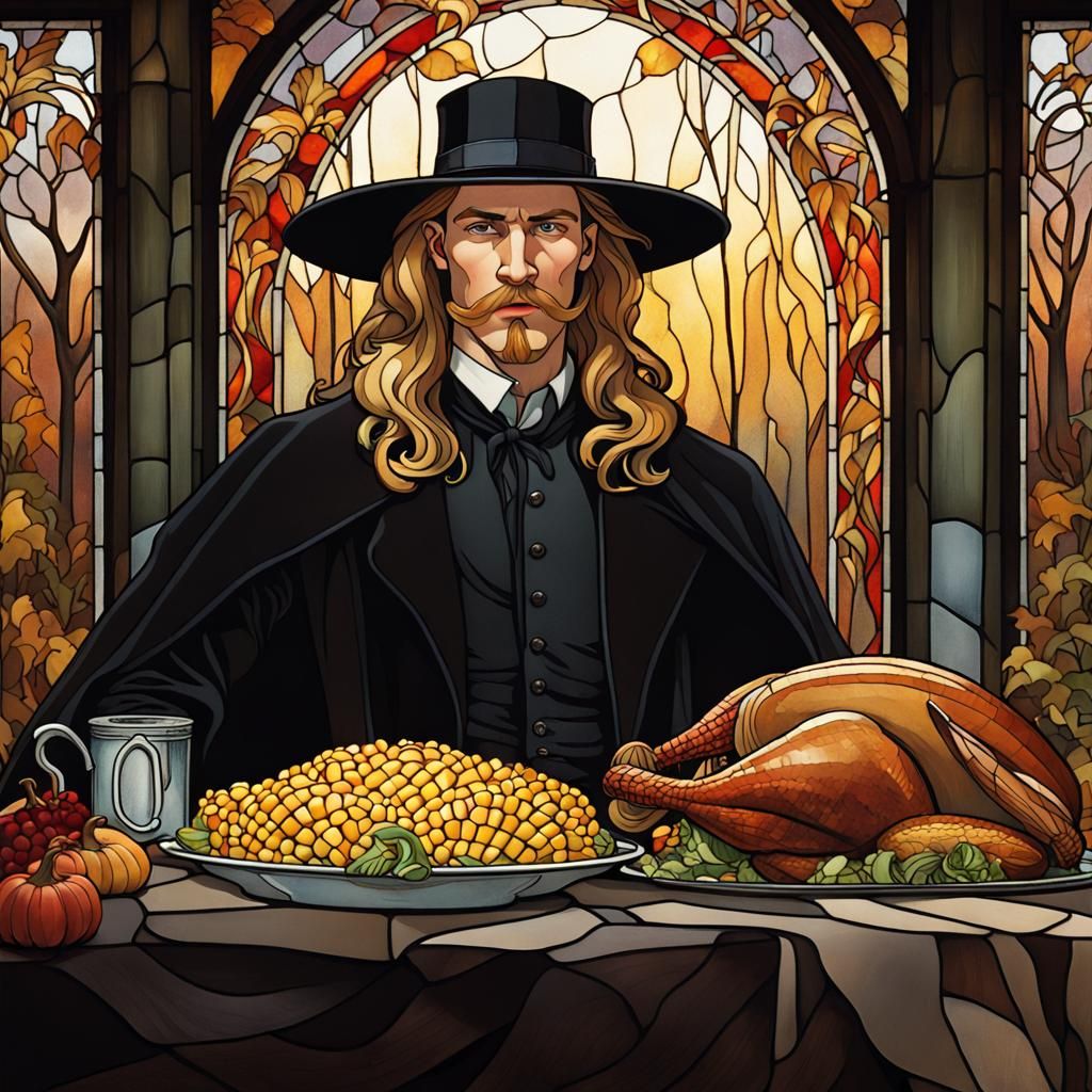 Pilgrim Man in Stained Glass Style by Alphonse Mucha