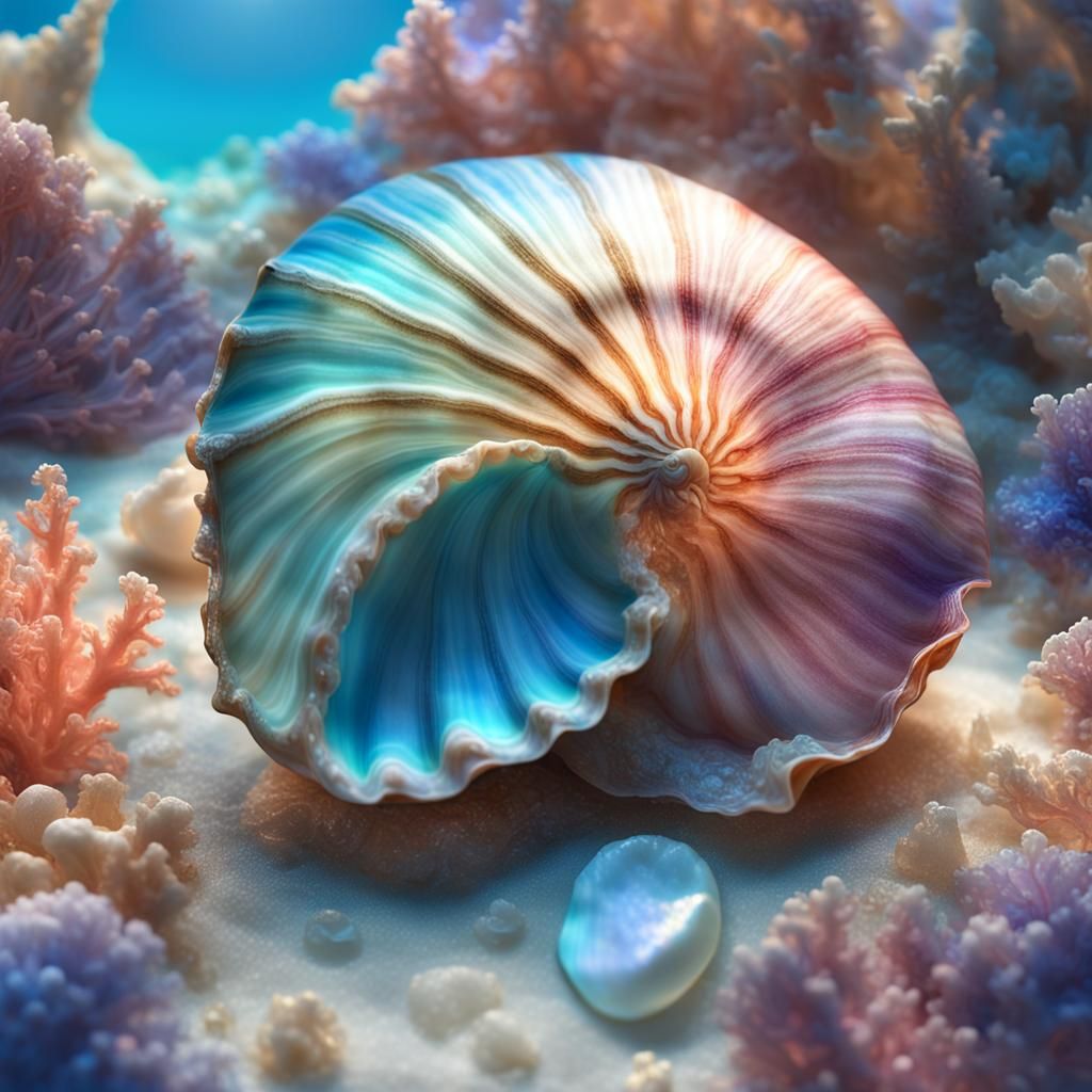 Glowing Seashell Interior in Art Nouveau Style