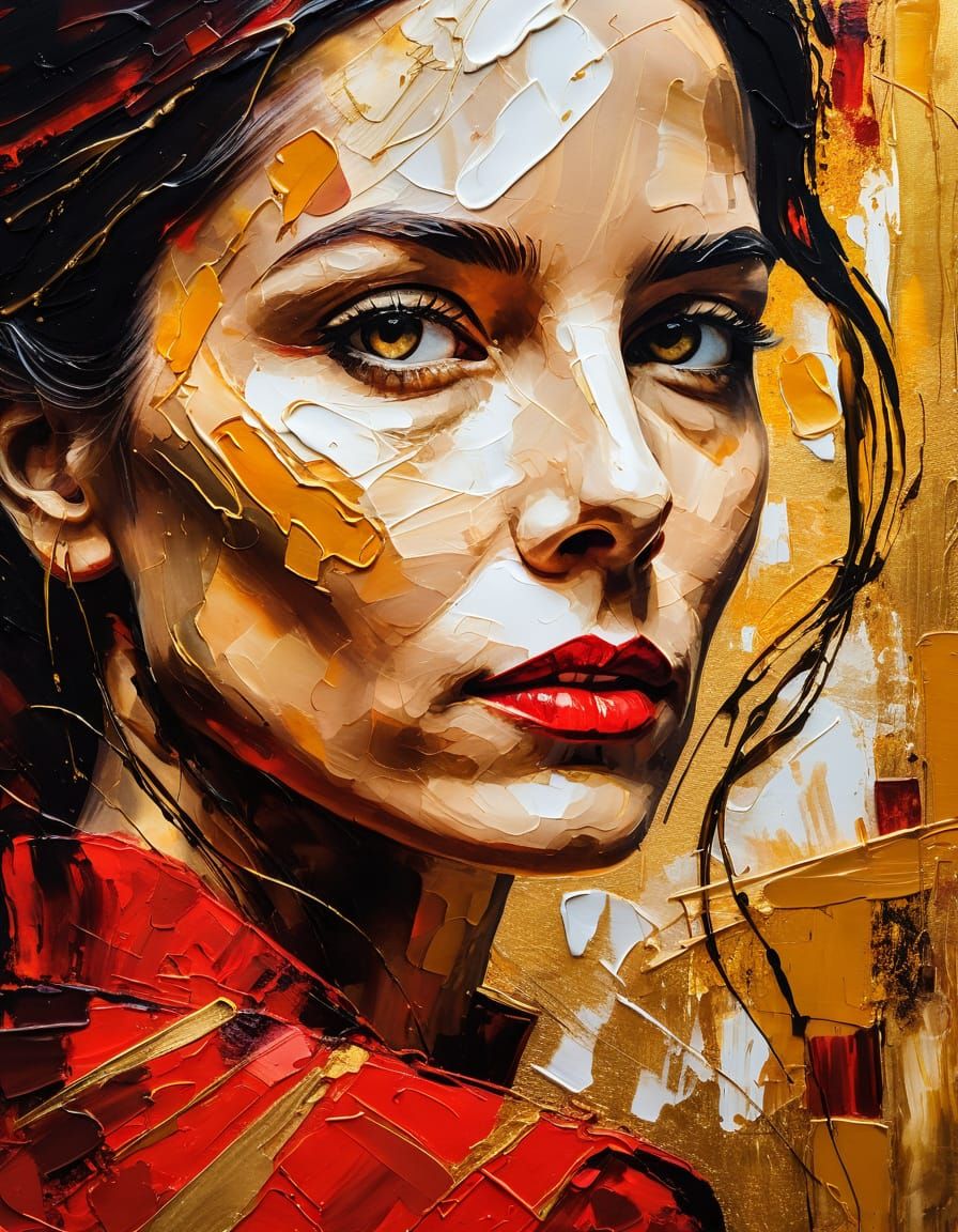 Drusilla in Red: Abstract Expressionist Portrait
