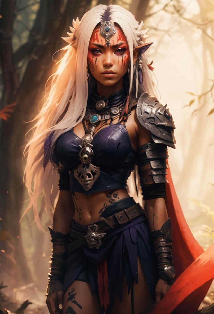 Fierce Anime Female Warrior in Enchanted Forest
