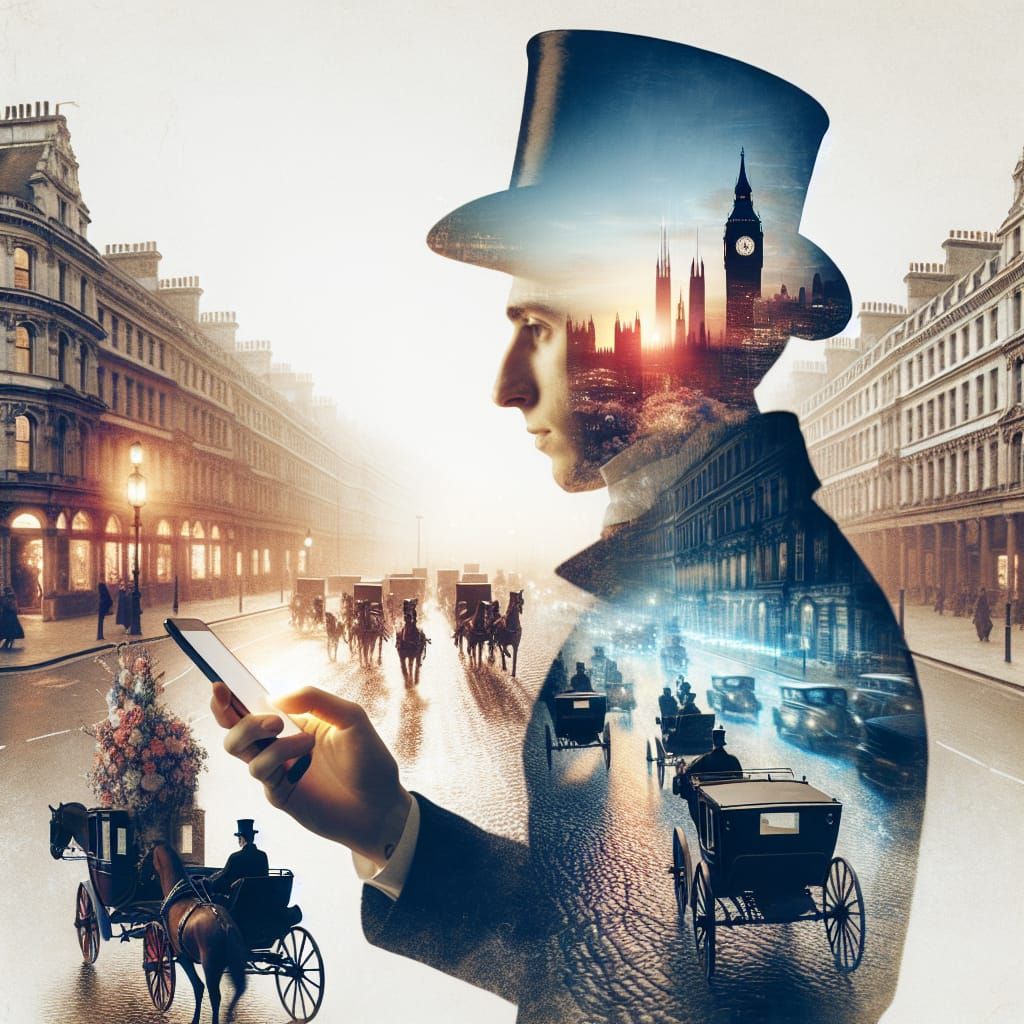 Surreal Double Exposure: Victorian Era Meets Modern Tech