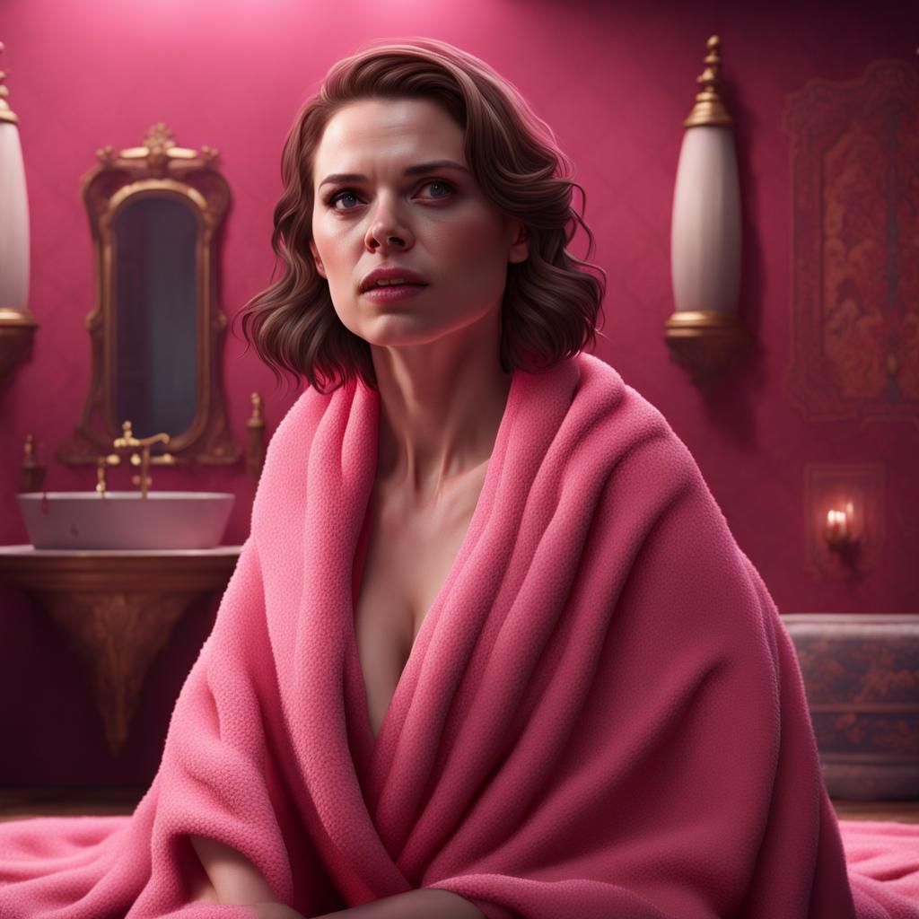 Hayley Atwell in Pink Towel: Detailed Matte Painting