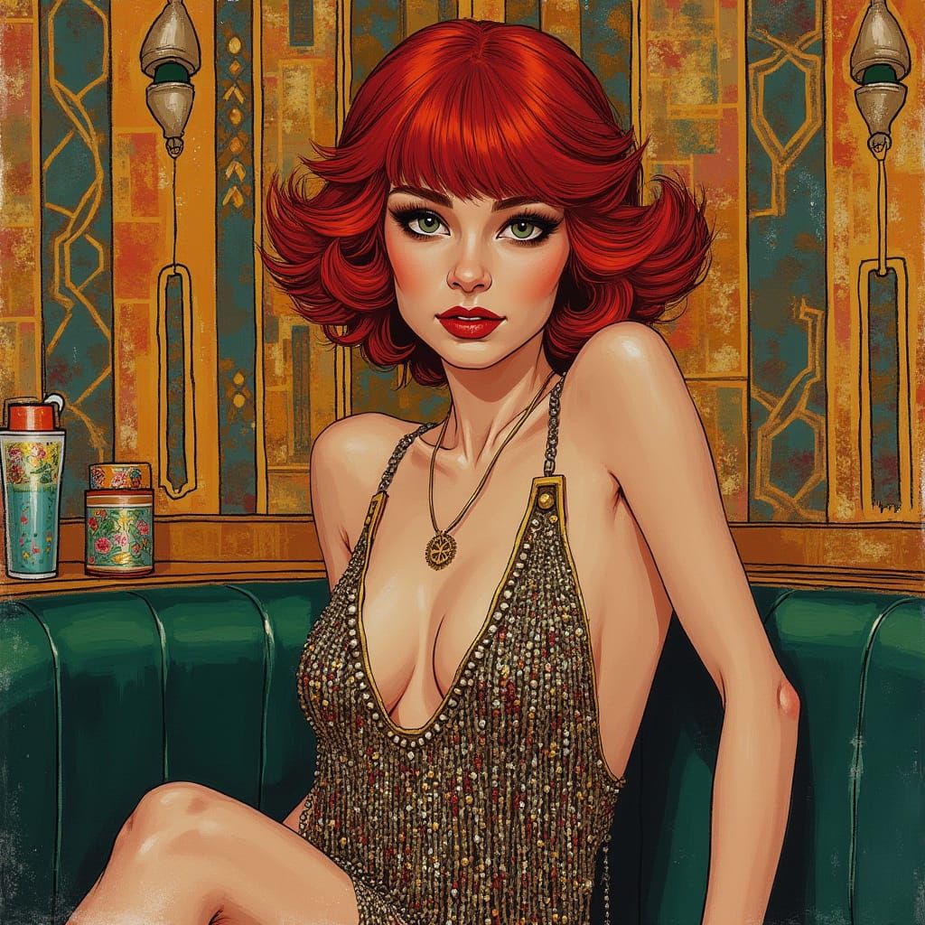 Glamorous 1920s Flapper in Art Deco Club