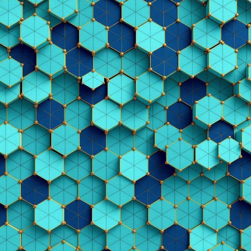 Elegant Mint Green and Navy Honeycomb Fabric Design