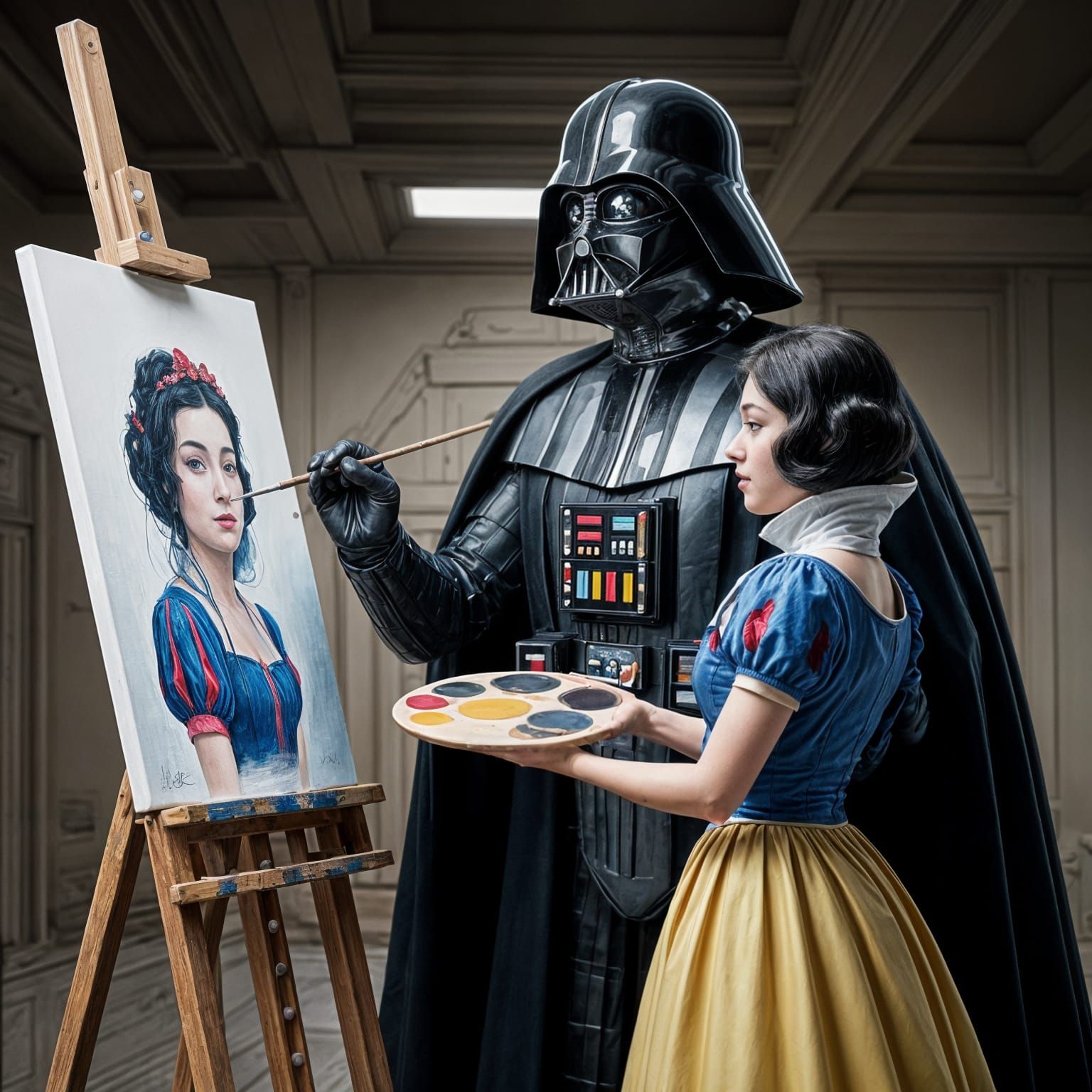 Darth Vader Paints a Portrait of Snow White in a Humorous Ar...