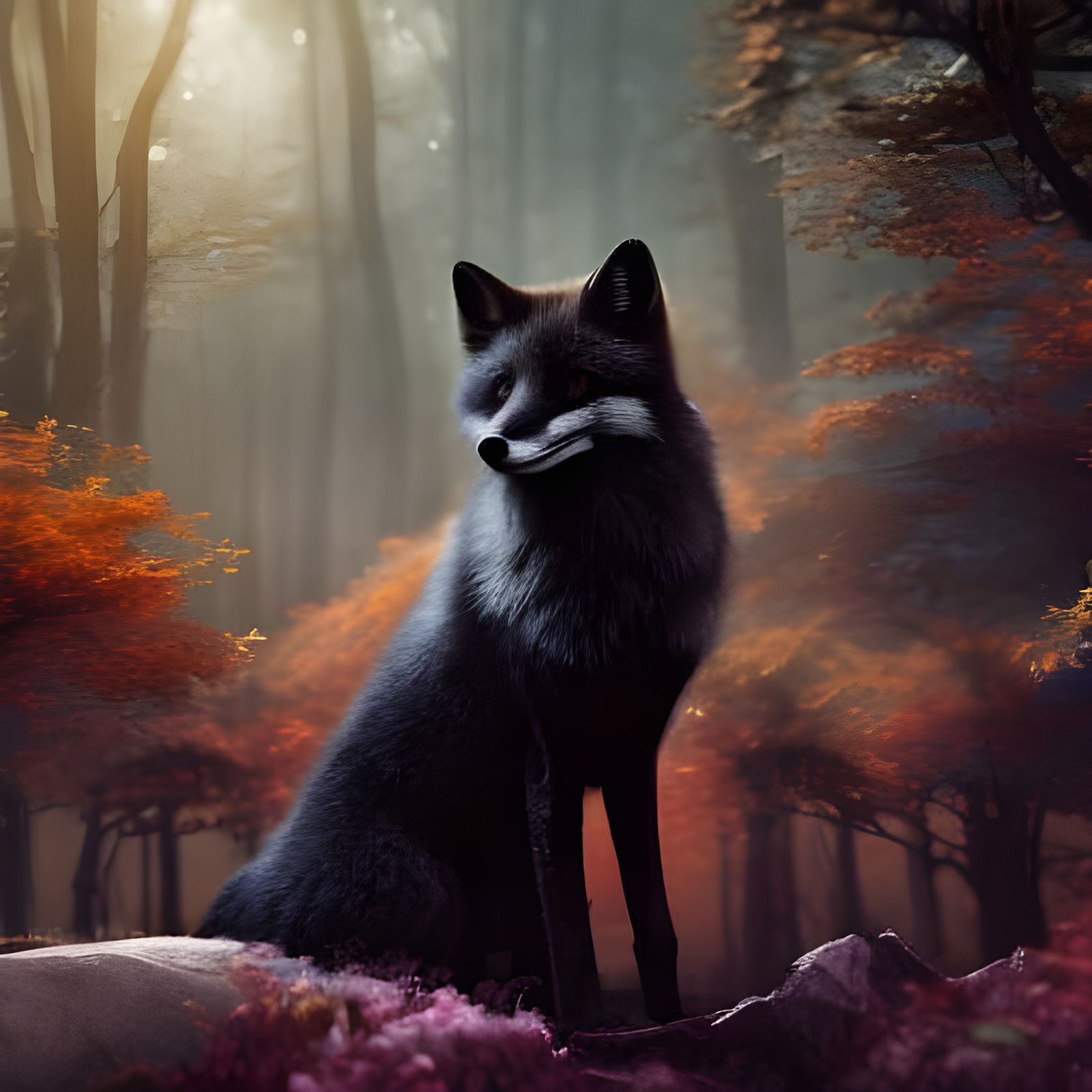 Majestic Black Fox in Detailed Matte Painting