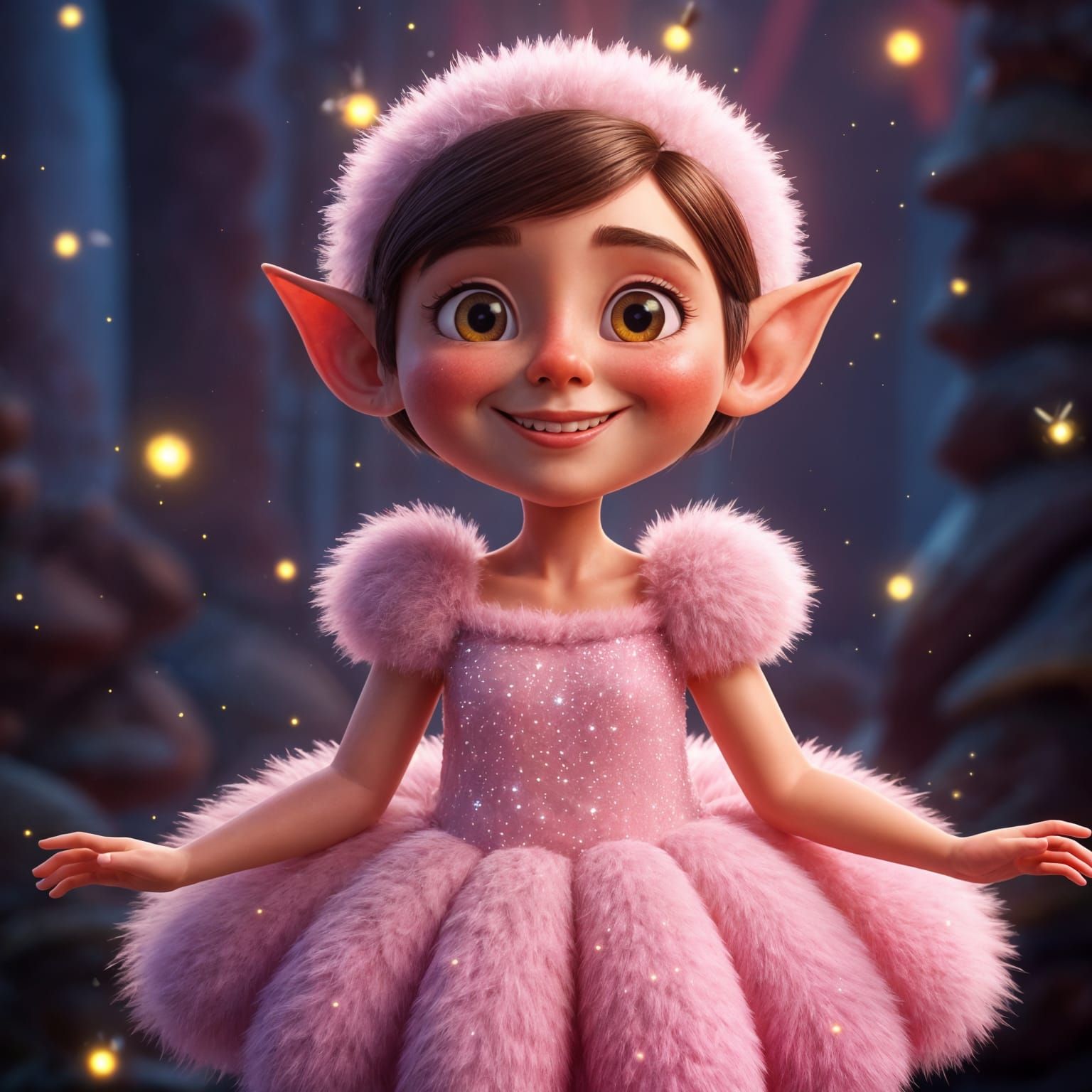 Smiling Elf in Pink with Magical Sparkles