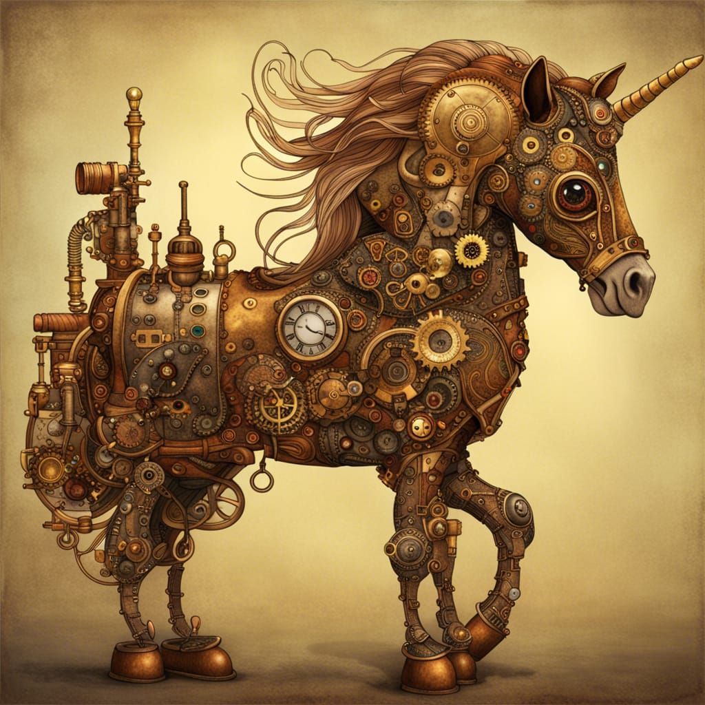 Steampunk Unicorn in Art Nouveau Style