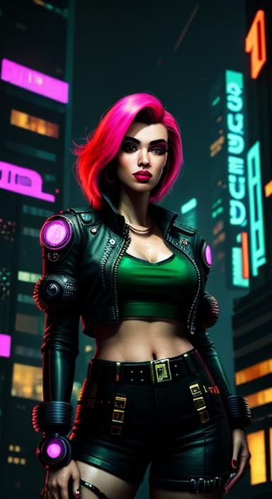 Retro Cyberpunk Cityscape with Neon Lights