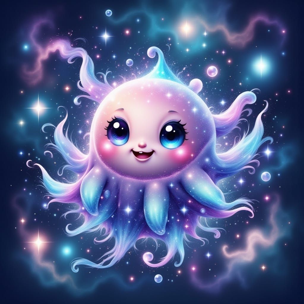 Cute Cosmic Tardigrade in Chibi Cartoon Style