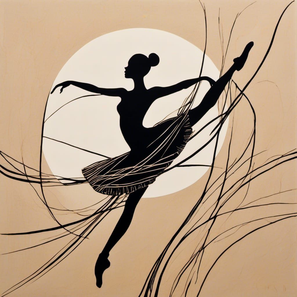 Minimalist Ballerina Line Art in Serigraphic Style