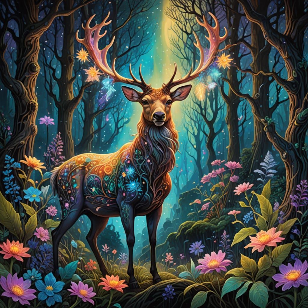 Dreamlike Cosmic Forest in Digital Surrealism Style