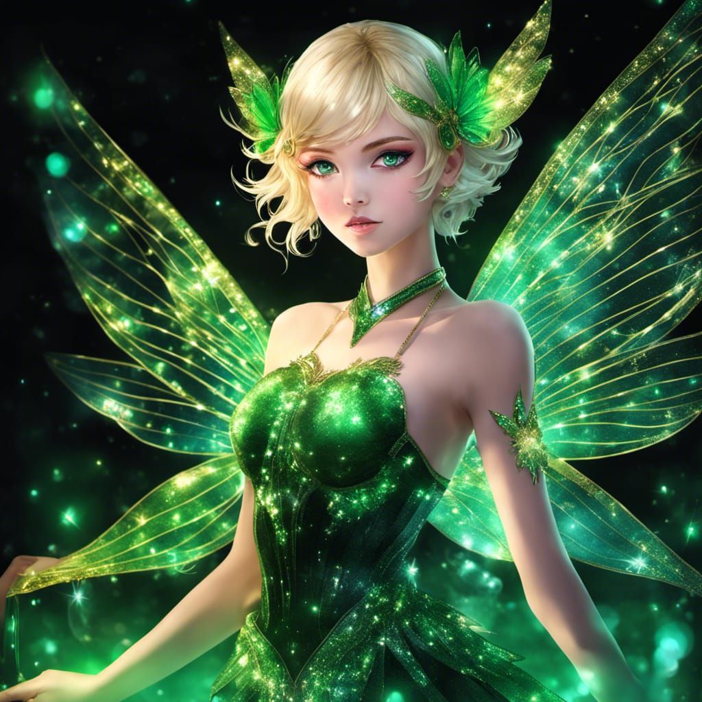 Anime Fairy Woman with Glittering Wings