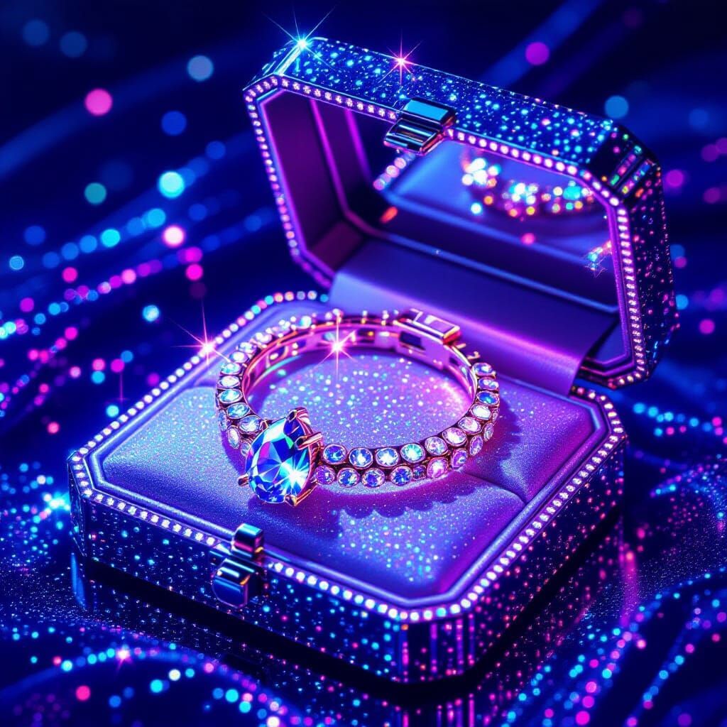 Neon Crystal Jewelry in Futuristic Display Case