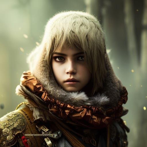 Medieval Peasant Boy Portrait in Cel-Shaded Oil Painting Sty...