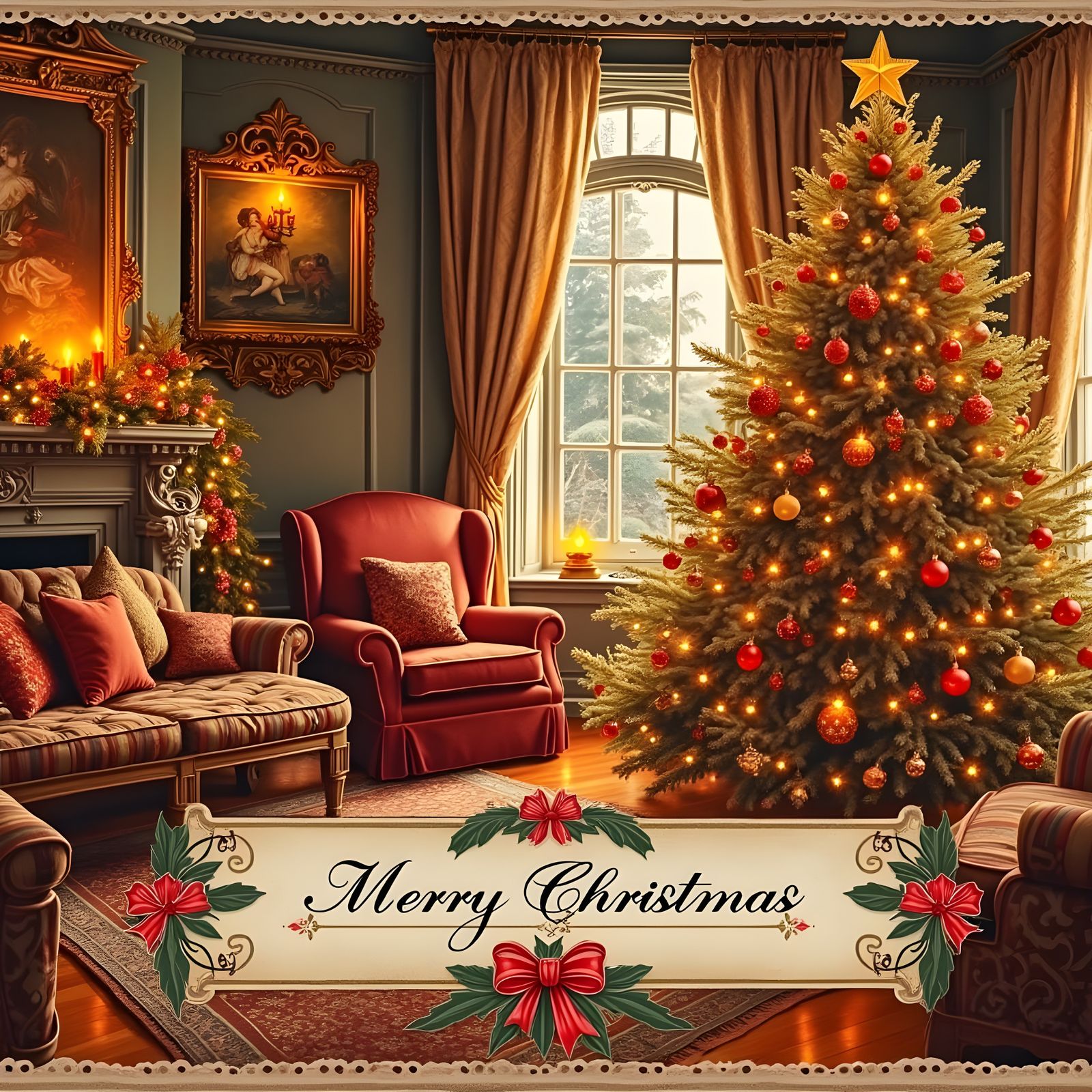 Christmas Card in Whimsical Oil Watercolor Aesthetic