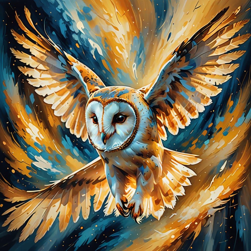Barn Owl in Flight: Surreal Impressionist Macro Shot