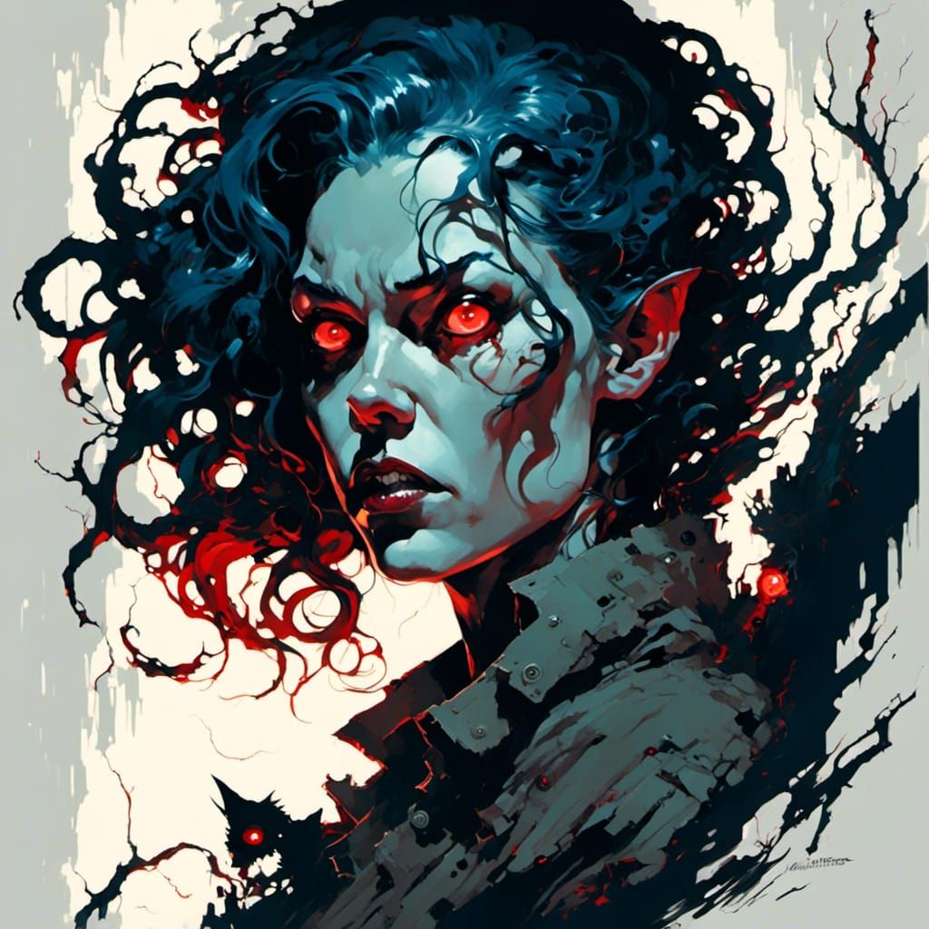 Sinister Woman Portrait in Chiaroscuro Cyberpunk Style