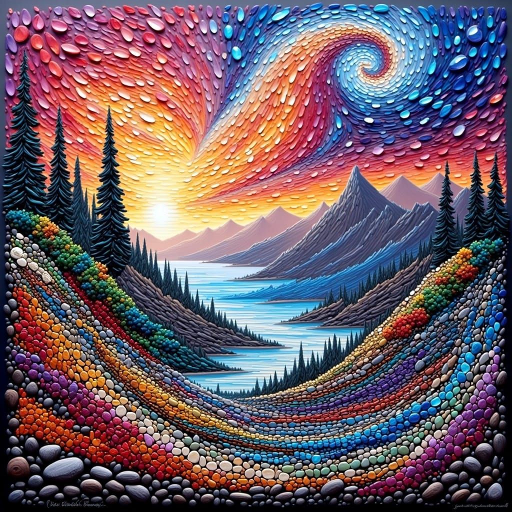 Vibrant Gemstone Landscape in Graffiti Art Style