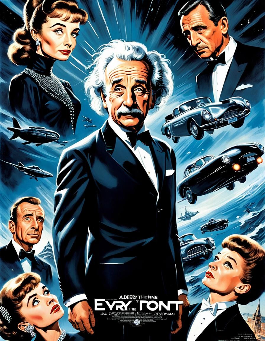 Einstein as James Bond in Retro Movie Poster