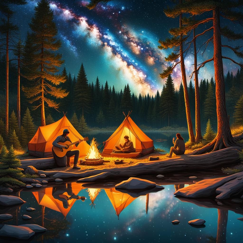 Man and Woman Camping Under the Stars