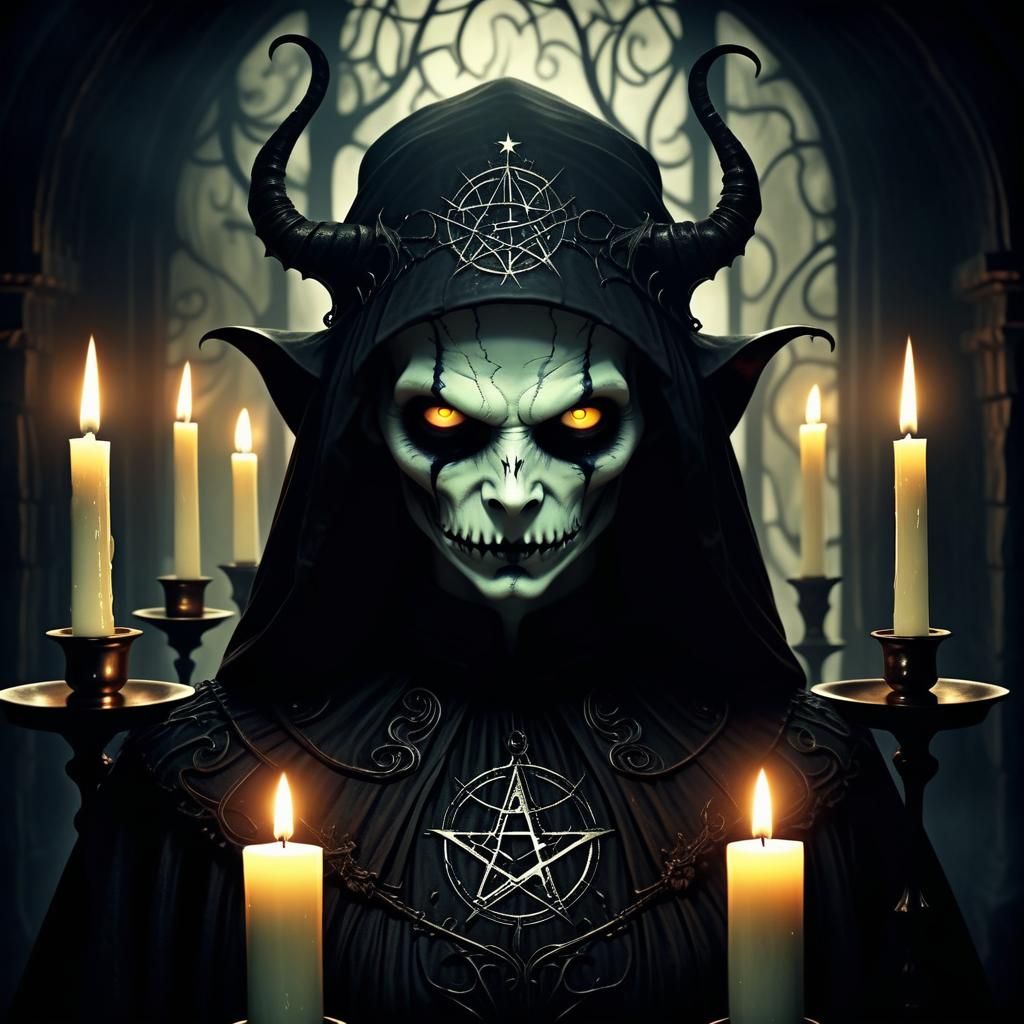 Creepy Dark Witch in Sci-Fi Candlelight