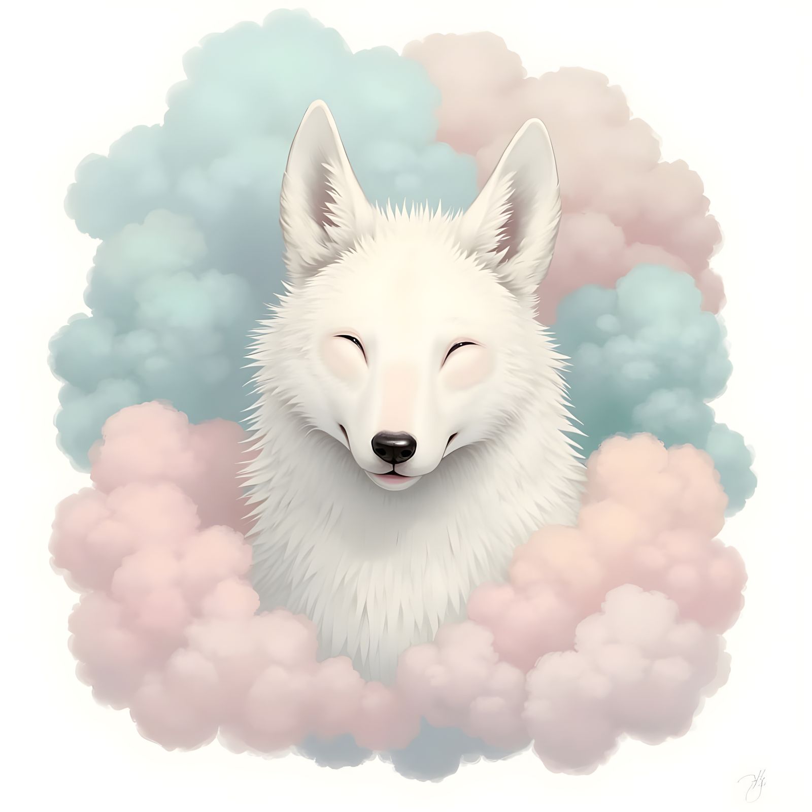 Surreal Cloud Wolf in Pastel Hues