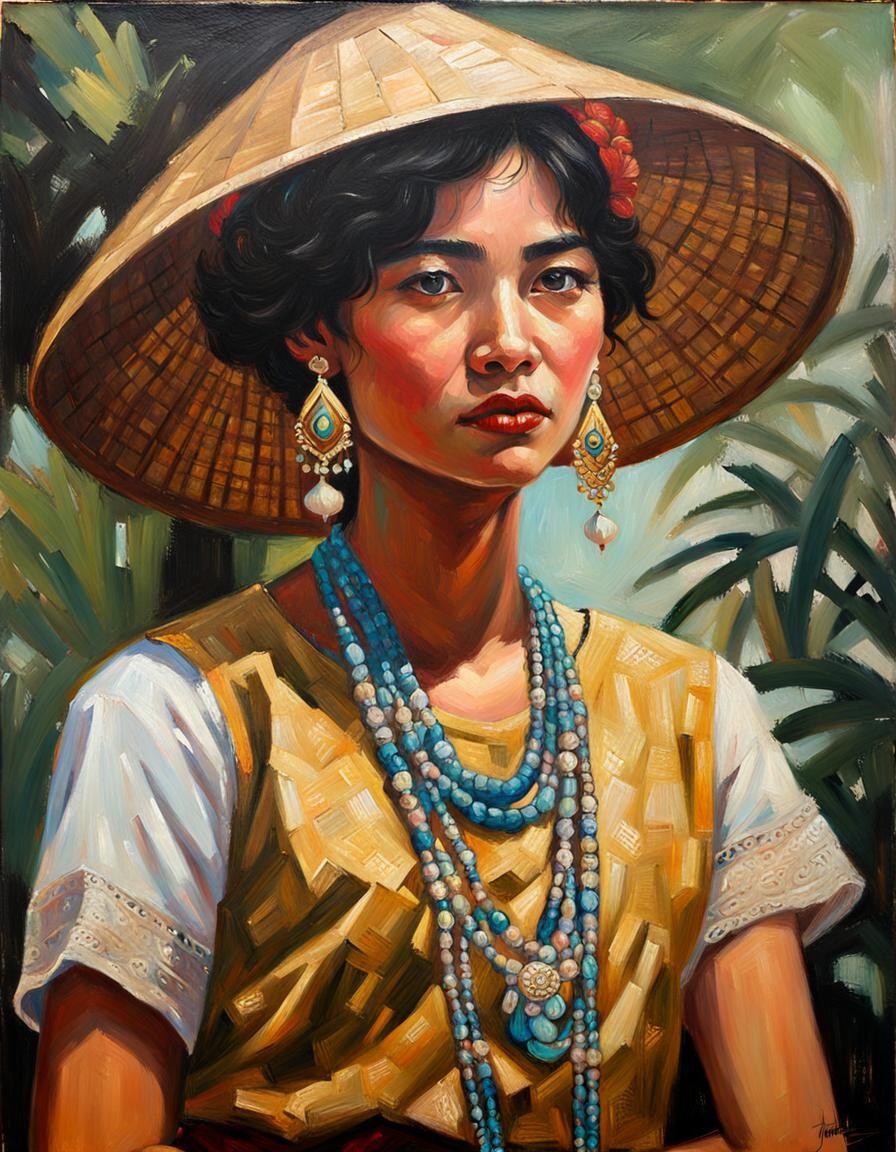 Thai Gatsby Woman Portrait as Oil Painting