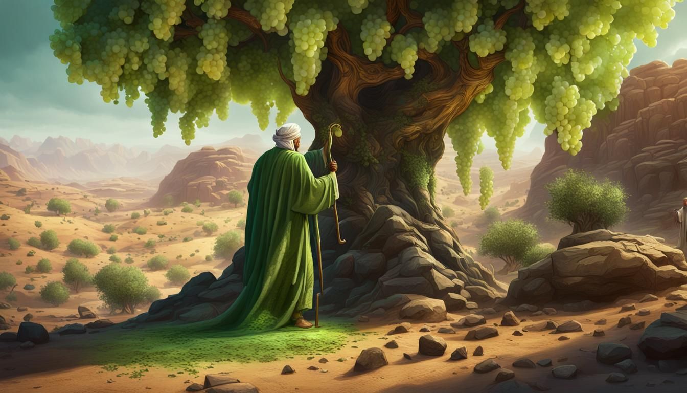 Desert Scene: Old Man, Green Stick, and Grape Tree