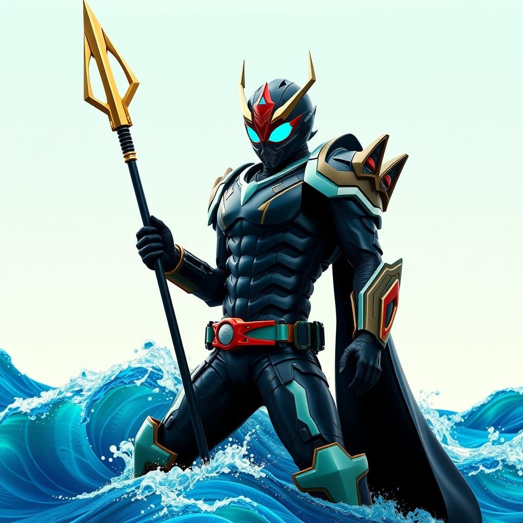 Sea Concept Kamen Rider with Poseidon Spear in 4K