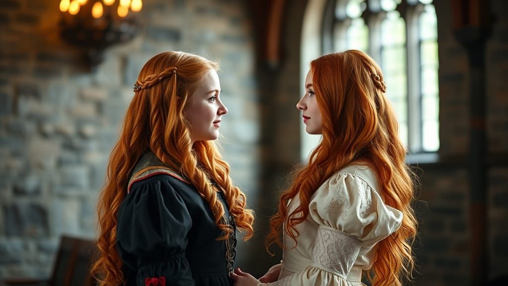 Medieval Princess Sisters Share a Haunting Gaze