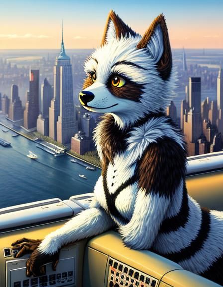 Furry Art Hyena Girl Flying Over New York