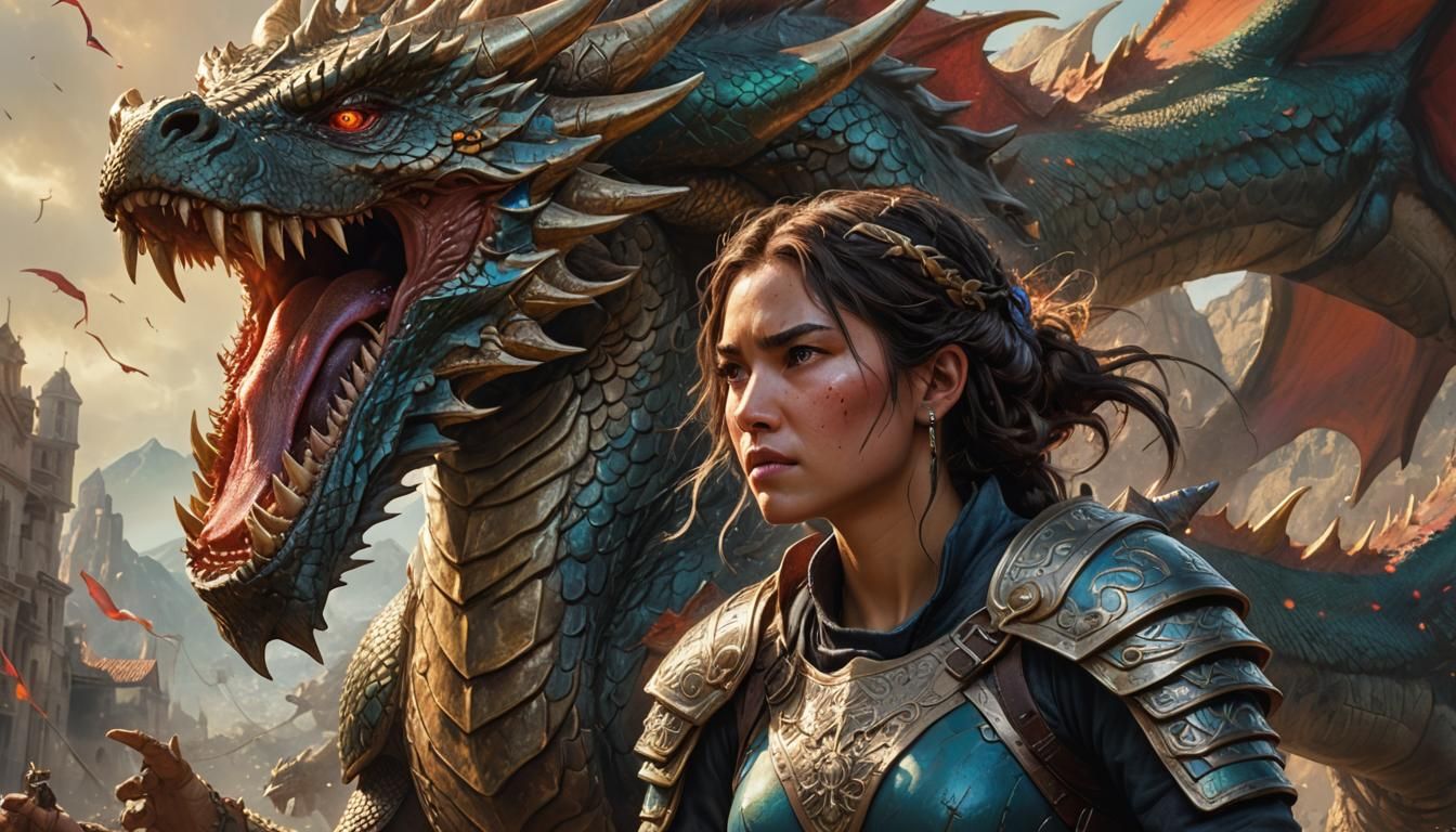 Woman and Dragon Warrior Concept Art