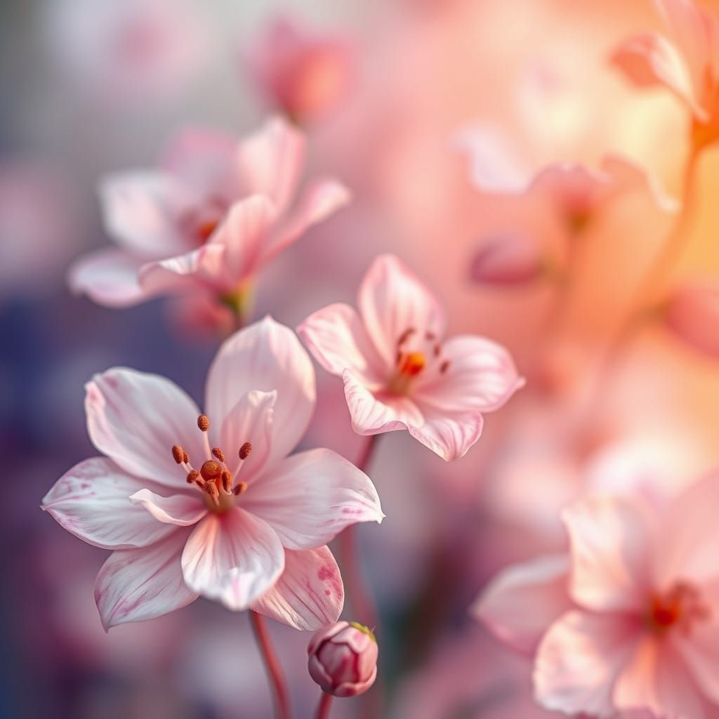 Dreamy Watercolor Flowers in Fantastical Landscape