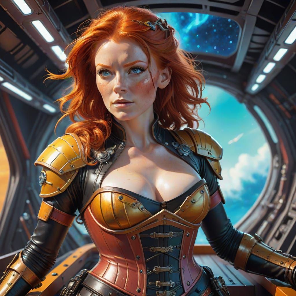 Ginger Space Pirate in Hyperrealistic Splash Art
