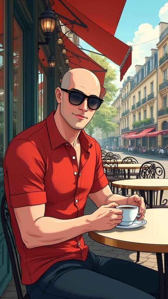 Anime-Inspired Parisian Café Scene