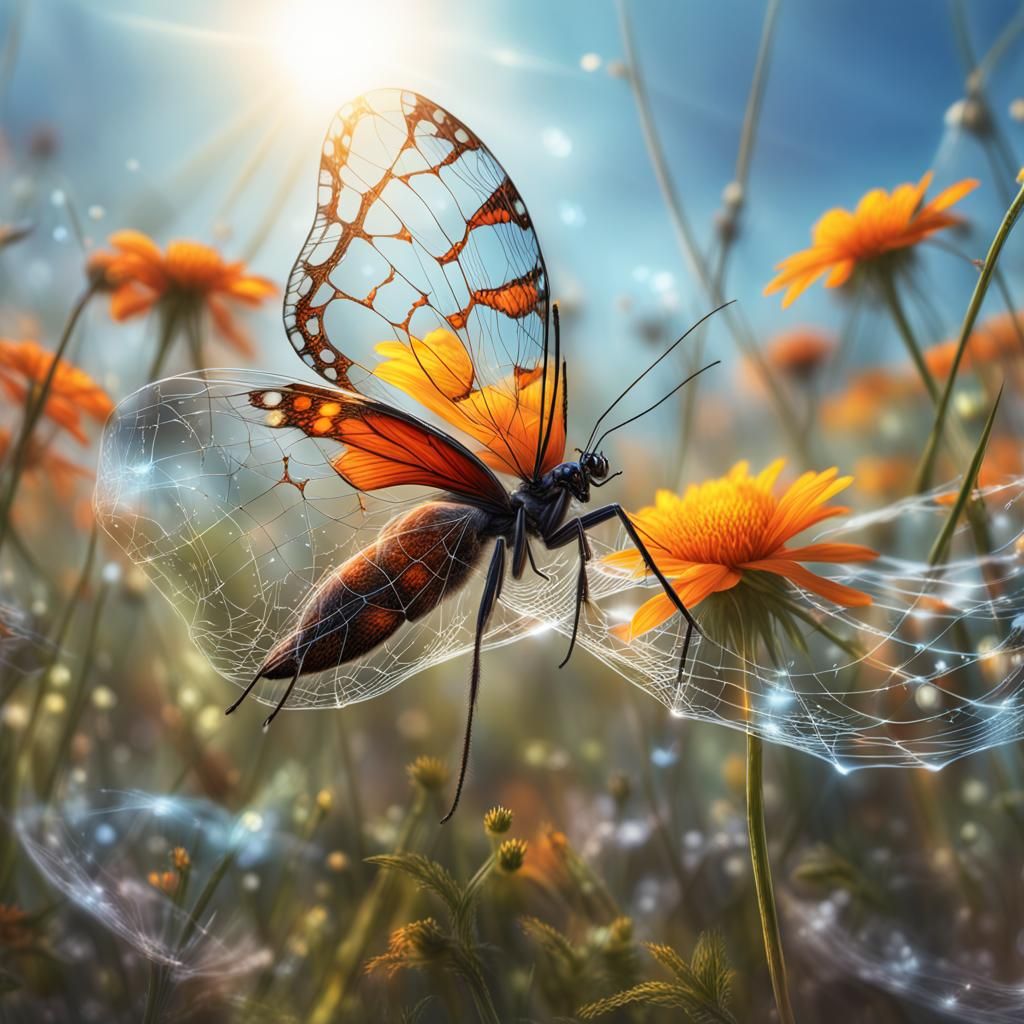 Macrophotography Flower Field with Butterflies in 8K